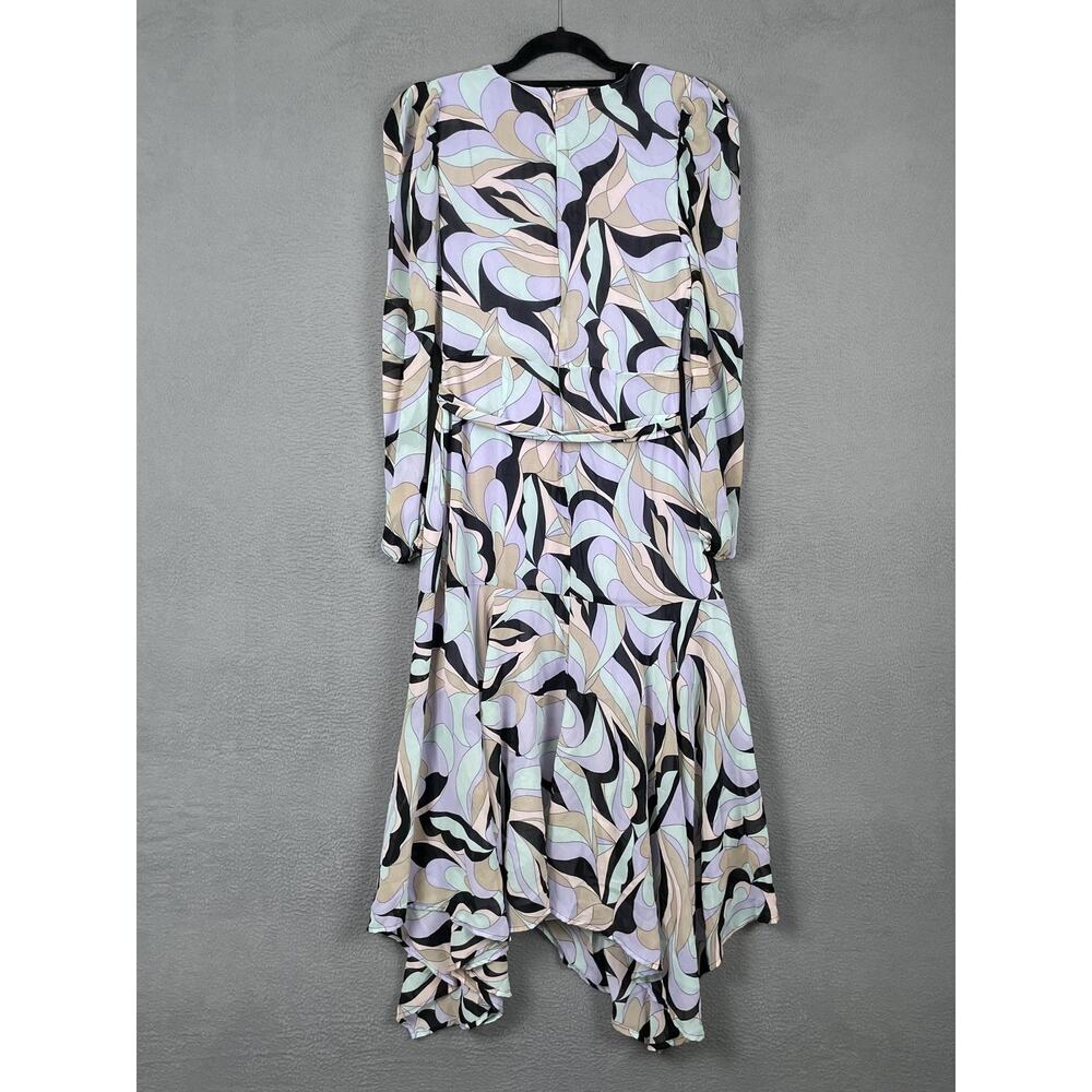 Calvin Klein Dress Womens 4 Purple Wrap Asymmetric Chiffon Puff Sleeve Belted - Picture 2 of 15